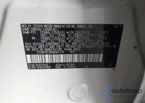 2013 Toyota Rav4 Limited из США, поврежденный, VIN 2T3DFREV9DW082319